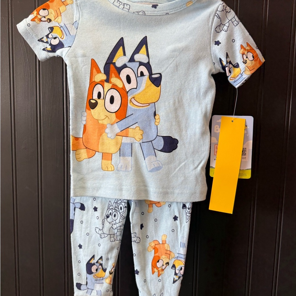 Vibrant Blue and Orange Pajama Set with Cartoon Characters